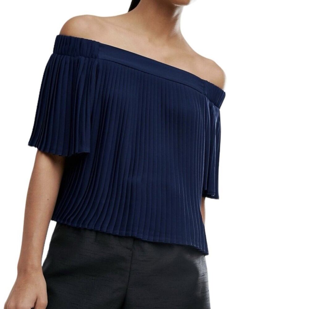 asos‎ Women’s Off the Shoulder Pleated Top Sz 10 Blue Short Sleeve Flare Flowy